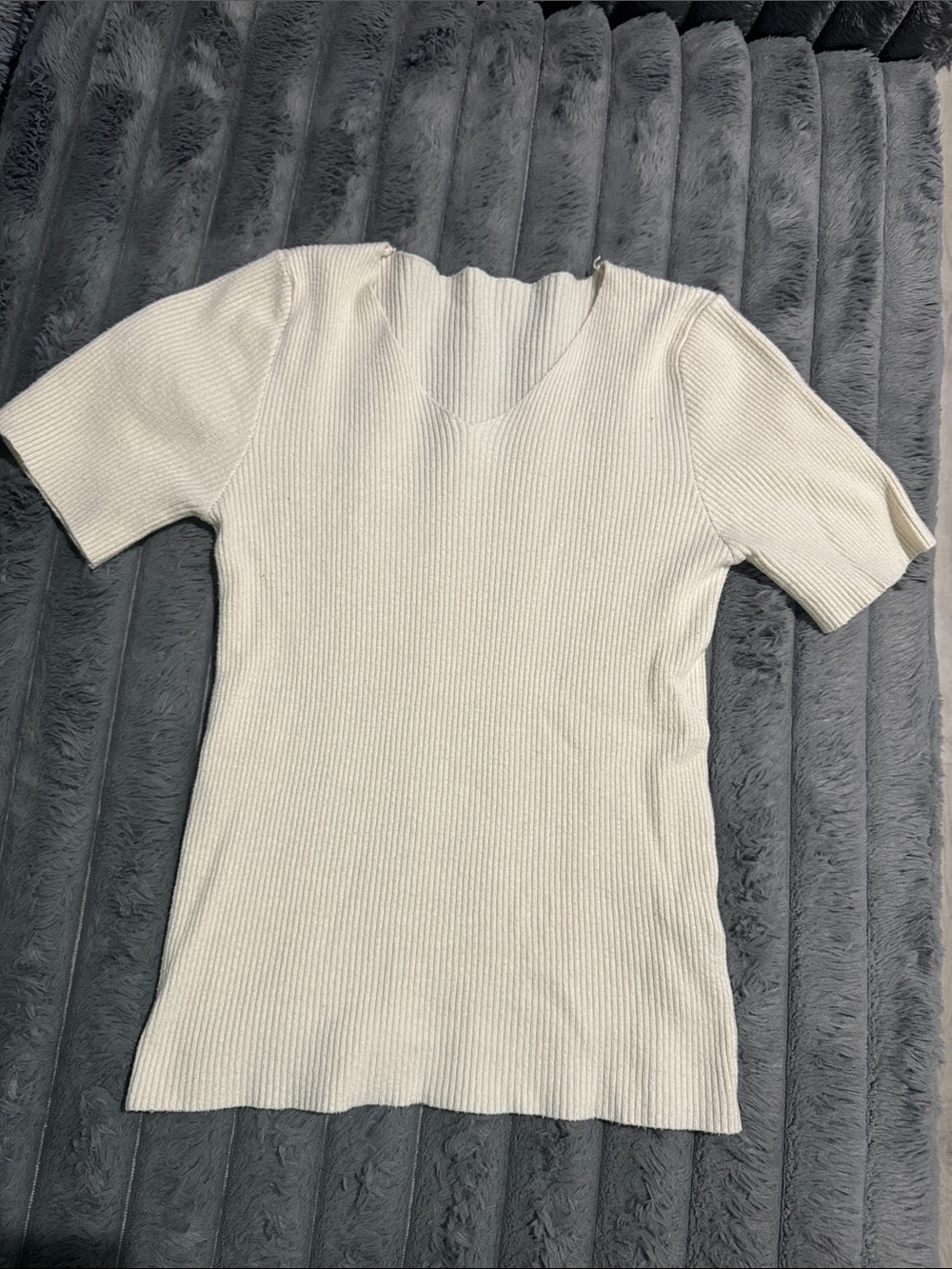 Women’s Cream Ribbed Short-Sleeve Skirt